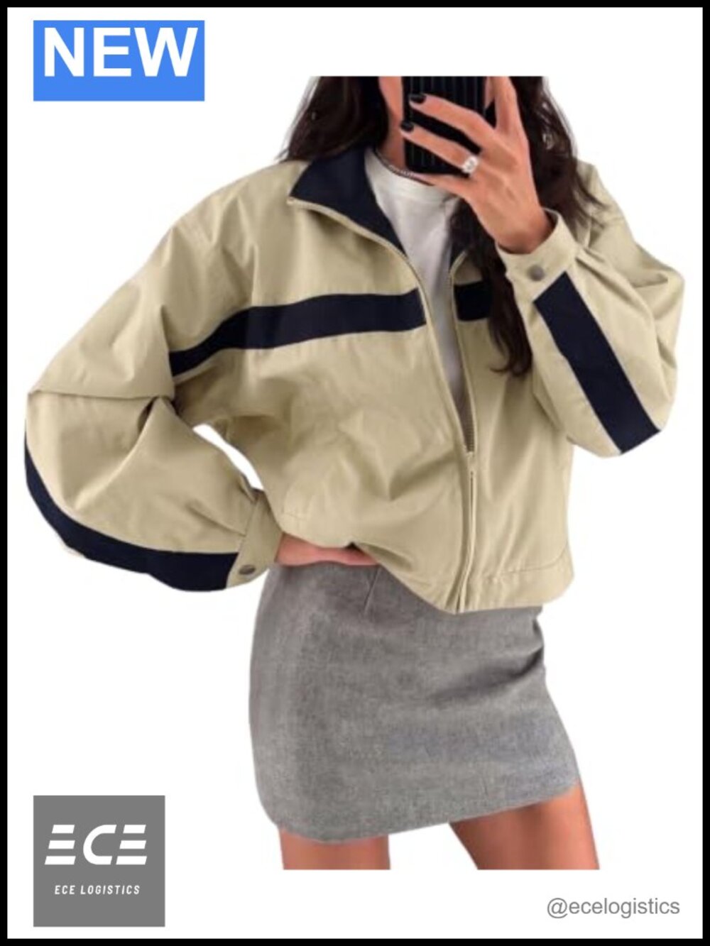 Womens Lightweight Nylon Cropped Zip Up Windbreaker Jacket Oversized